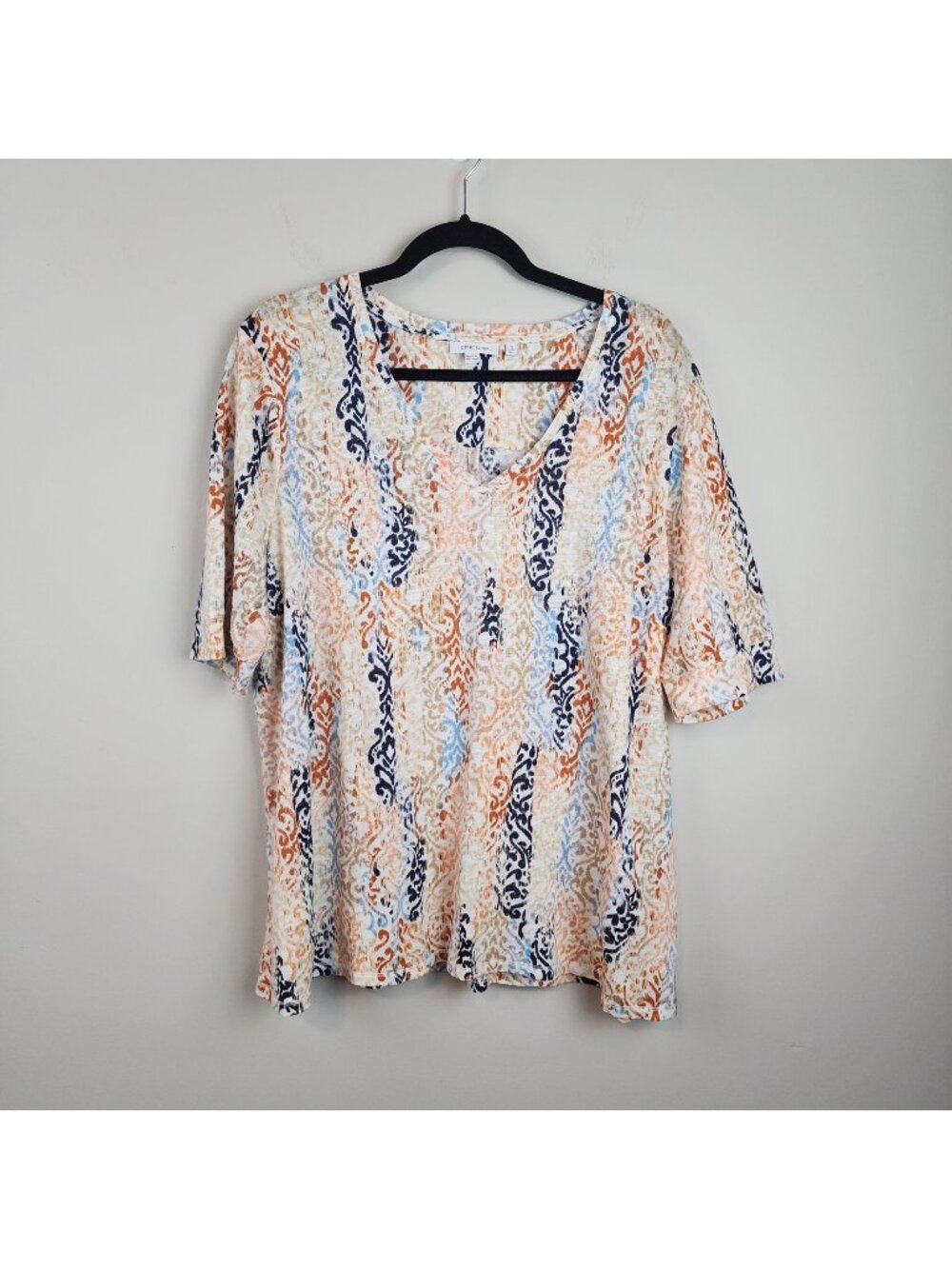 Chicos Women  Linen Tunic Top Size XL 3  Lightweight Relaxed Fit Short  Sleeves